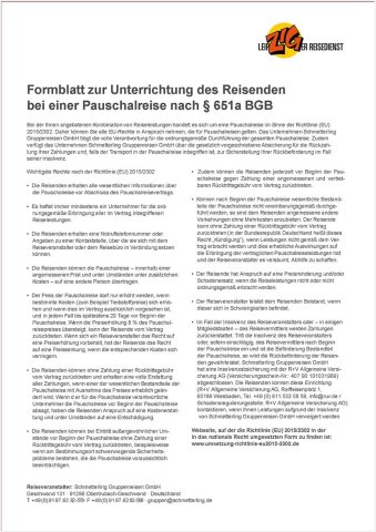 Formblatt Pauschalreiserichtlinie